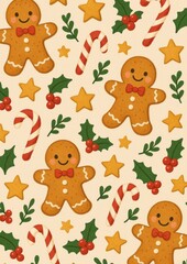 Obraz premium Festive gingerbread holiday pattern.