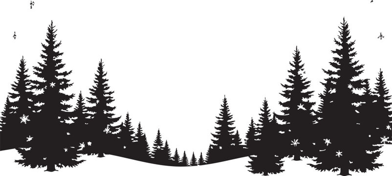 Create a stunning winter scene with this evergreen forest silhouette, perfect for holiday cards, invitations, and seasonal marketing materials