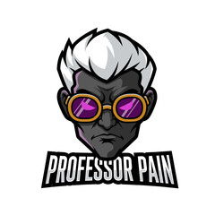 A stylized illustration of a serious-faced person wearing glasses, with text below.