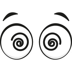Cartoon Eyes With Swirling Pupils Indicating Dizziness Or Hypnosis On Transparent Background