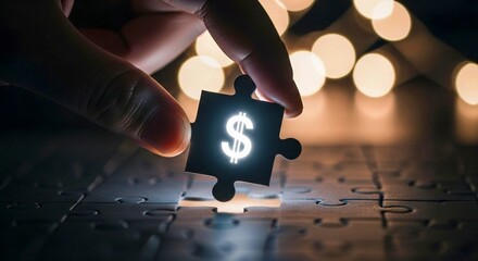 Glowing Dollar Sign Puzzle Piece — Symbol of Financial Success and Goal Achievement