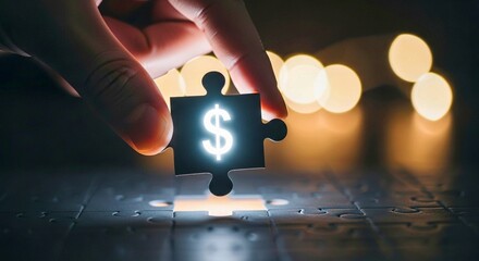 Glowing Dollar Sign Puzzle Piece — Symbol of Financial Success and Goal Achievement