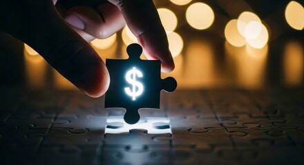 Glowing Dollar Sign Puzzle Piece — Symbol of Financial Success and Goal Achievement