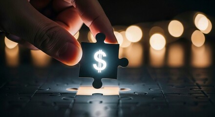Glowing Dollar Sign Puzzle Piece — Symbol of Financial Success and Goal Achievement