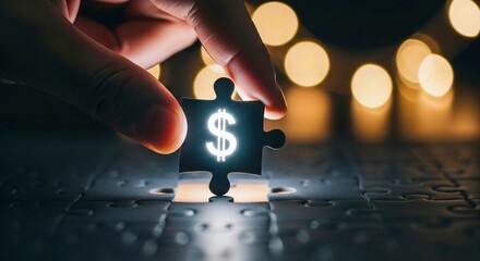 Glowing Dollar Sign Puzzle Piece — Symbol of Financial Success and Goal Achievement