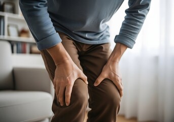 Man holding his knee in pain experiencing discomfort and seeking relief