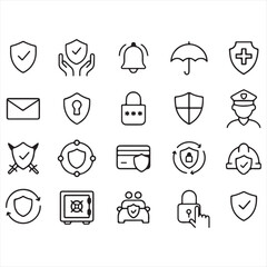 Collection of hand drawn security and protection icons on white background
