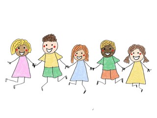 Fototapeta premium Like children drawing kids on white background girls and boys 