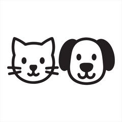 Fototapeta premium Cute Cat and Dog Icon Pet Animal Face Silhouette Vector Illustration Cartoon Domestic Friendship Symbol