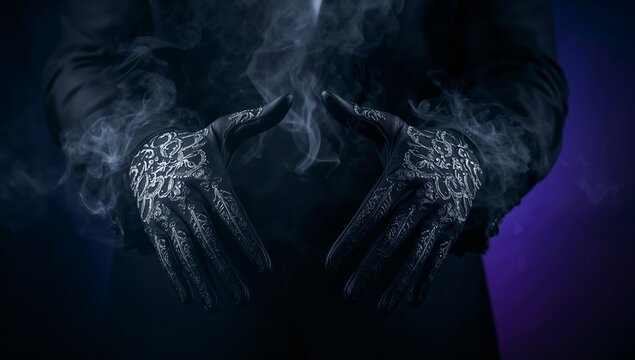Gloved Hands in a Misty Veil, An Enigmatic Presentation of Form and Texture.
