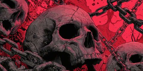Gothic style skull man chain illustration 
