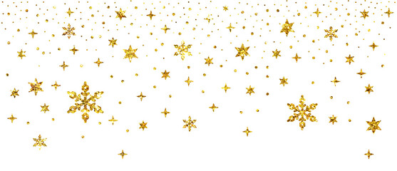 Christmas gold glitter stars snowflake header corner border confetti decoration