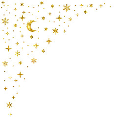 Christmas gold glitter stars snowflake left header corner border confetti decoration