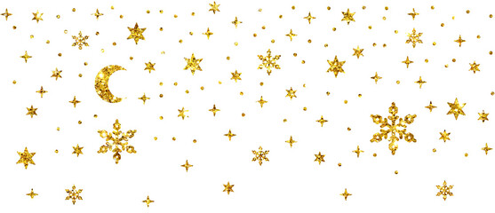 Christmas gold glitter stars snowflake header corner border confetti decoration