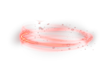 Abstract neon red ring glowing with bright sparkle and halo light. Luminous round frame isolated on transparent background for design overlays.