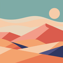 Abstract desert landscape with sun and dunes sand