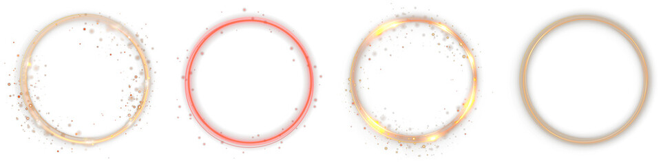 Glowing red neon ring with bright energy light effect. Abstract luminous circle isolated on transparent background for futuristic technology, digital design, and modern decoration concepts.