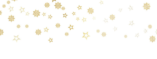 Gold snowflakes and stars on transparent background
