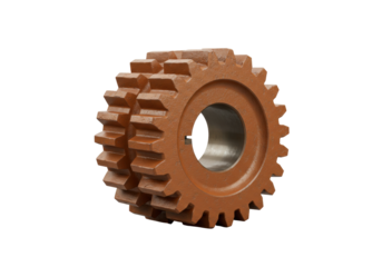Isolated Bronze Mechanical Gear Part, Cogwheel, and Sprocket for Industrial Machinery