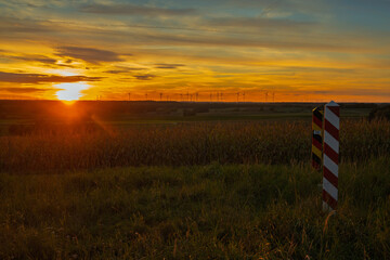Border posts on the Polish-German border blend into the beautiful autumn landscape of Brandenburg.