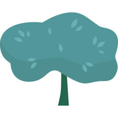 Stylized Teal Tree with Dark Green Trunk and Light Green Leaves on White Background Representing Nature and Growth