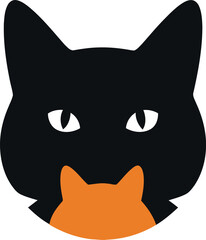 Whimsical black cat silhouette embracing a tiny orange kitten portrait symbolizing love family and companionship for animal art vector