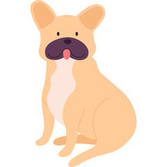 Cartoon French Bulldog Sitting With Tongue Out Against Transparent Background