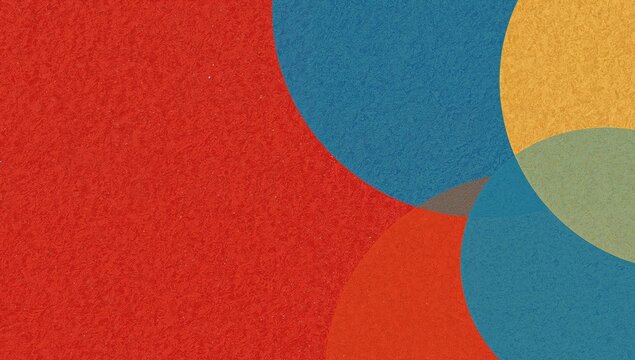 Overlapping Circles Composition, Textured Background, Geometric Shapes, Red, Blue, Yellow.