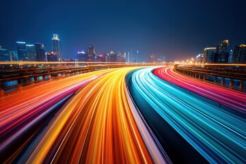 Fototapeta premium Vibrant night cityscape with light trails
