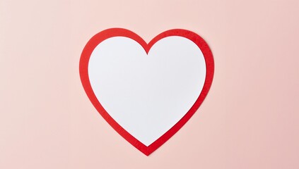 Red Outline Heart, White Center, Pale Pink Backdrop, Soft Light, Centered Composition.