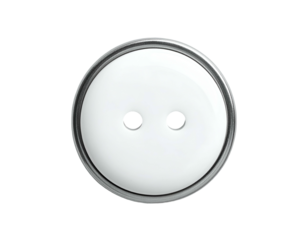 A close-up of a circular white electrical outlet with two small holes and silver trim