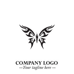 Elegant Butterfly Logo Symbol in Black on White Background with Minimalist and Modern Design
