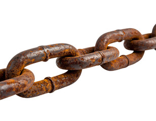 Fototapeta premium Close-up of a weathered, rusted chain links. Focus on texture, isolated on black
