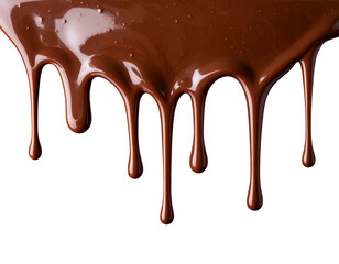 Dark chocolate melting and dripping against a stark black background
