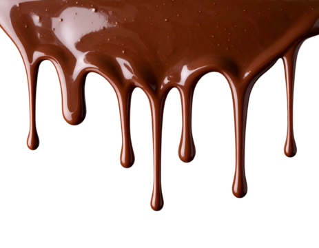 Dark chocolate melting and dripping against a stark black background