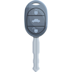 Modern Car Key Fob With Lock Unlock And Trunk Buttons And Metal Key Blade On Transparent Background