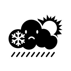 Weather and climate forecast icons in black. Displays temperatures for ice, snow, fog, sun, winter, rain, and clouds for web applications.