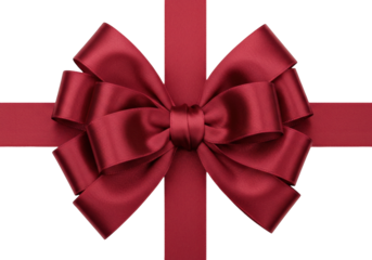 Isolated Festive Red Bow and Ribbon Decorative Gift Wrapping for Holiday Season Present
