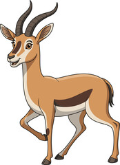 Cartoon antelope illustration, cute wildlife animal vector, safari character design, educational children drawing, friendly expression, African fauna concept art