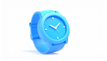 Blue watch icon 3d with dial, number, and arrow isolated on a white background, representing time, deadline, and business symbol design