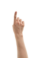 Obraz premium Adult young man hand pointing or using touch interface isolated on white