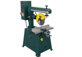 Isolated radial arm saw heavy-duty woodworking machine shop tool for lumber construction