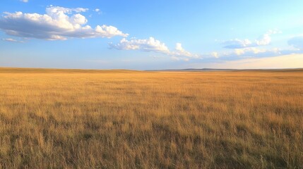 Obraz premium Vast Golden Field Under a Bright Blue Sky with Scattered Clouds