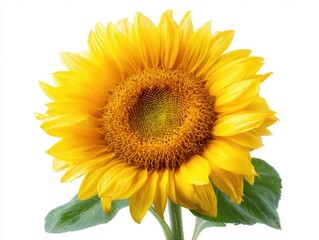 Obraz premium Close up of a vibrant yellow sunflower on a white background, studio shot, showcasing its intricate details and bright color