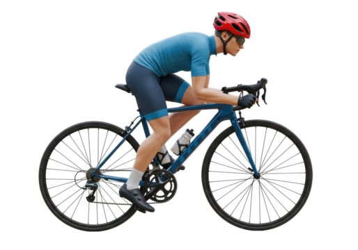 Isolated athlete cycling on road bike, competitive cycling, fitness endurance training sport