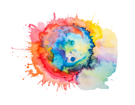 Watercolor abstract of concentric circles with vibrant red, yellow, and blue hues - Powered by Adobe