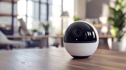A smart video conferencing camera on an office desk, showing high-definition video streaming (1)