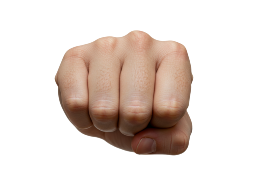 Isolated clenched fist strikes forward to punch or fight against opponent, violence