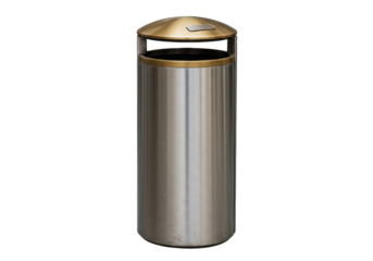 Isolated metal trash can, waste container for commercial and residential spaces, indoors, parks