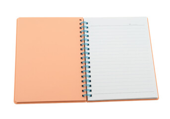 Isolated open spiral notebook, bound with blank lined pages for notes, education or office